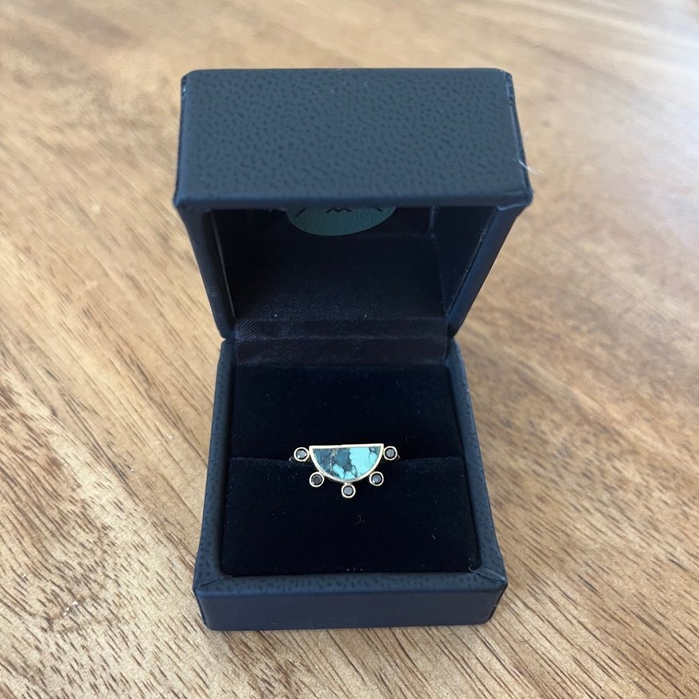 Young in the Mountain - Freya Ring Angle Wing Variscite w/ Black Diamonds 6.5